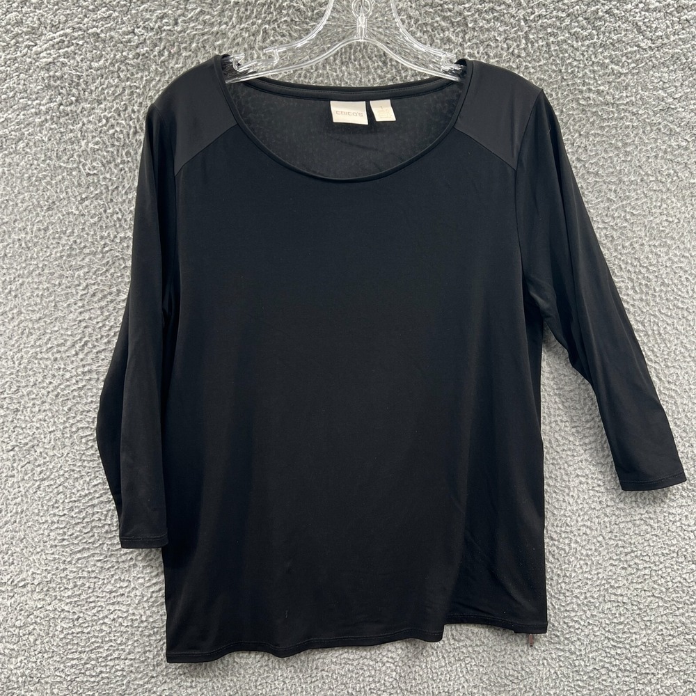 Chicos Womens Polished Workwear Top Office M Stretch Knit Mesh Back Long Sleeve